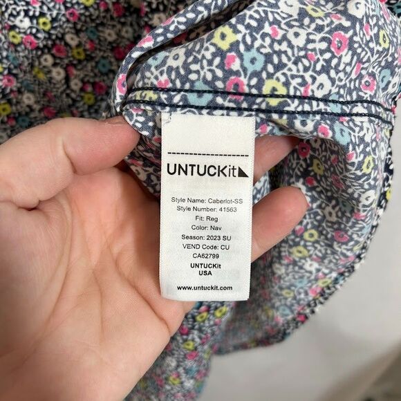 Untuckit Shirt Men Large Floral Short Sleeve Nylon Stretch Caberlot Party Preppy - Picture 7 of 7